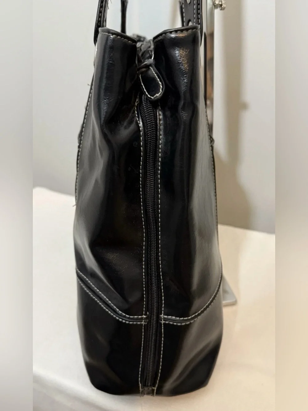 Franklin Covey Laptop Bag Tote Purse Black Patent Faux Leather Briefcase